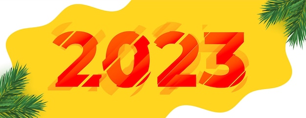 Vetor grátis banner abstrato de ano novo amarelo 2023 com efeito de fatias