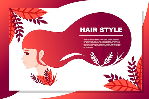 Banner abstrato de estilo de cabelo feminino bonito com ilustração em vetor plana de padrão floral