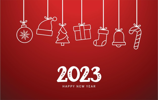 Banner bonito feliz ano novo 2023 com ícones de natal