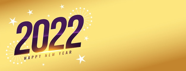 Banner brilhante dourado de ano novo de 2022 com decoração de estrelas