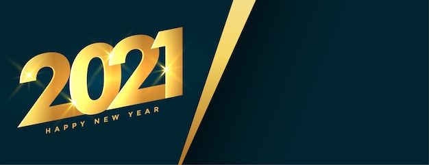 Banner brilhante elegante de feliz ano novo 2021 dourado