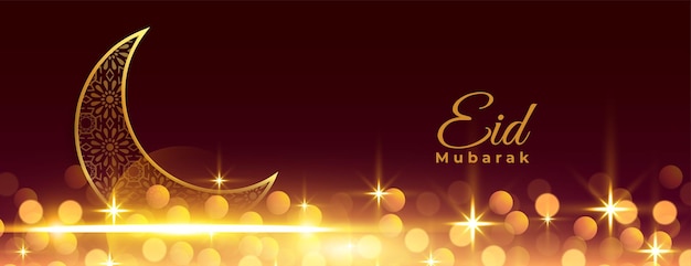 Banner brilhante espumante eid mubarak com lua decorativa