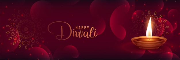 Banner brilhante lindo diwali com diya featival