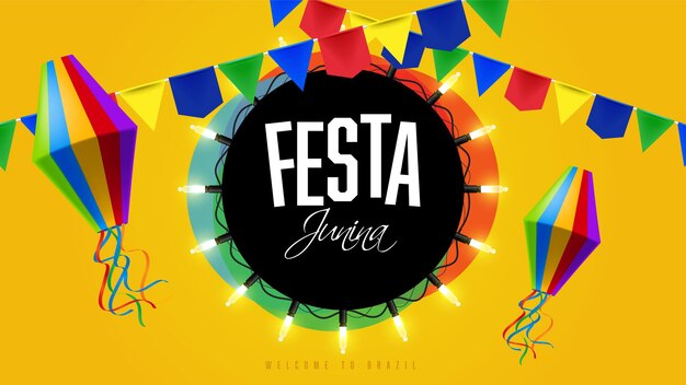 Banner colorido da festa junina com guirlandas