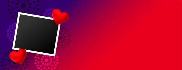 Banner colorido de corações de amor com moldura e corações vermelhos