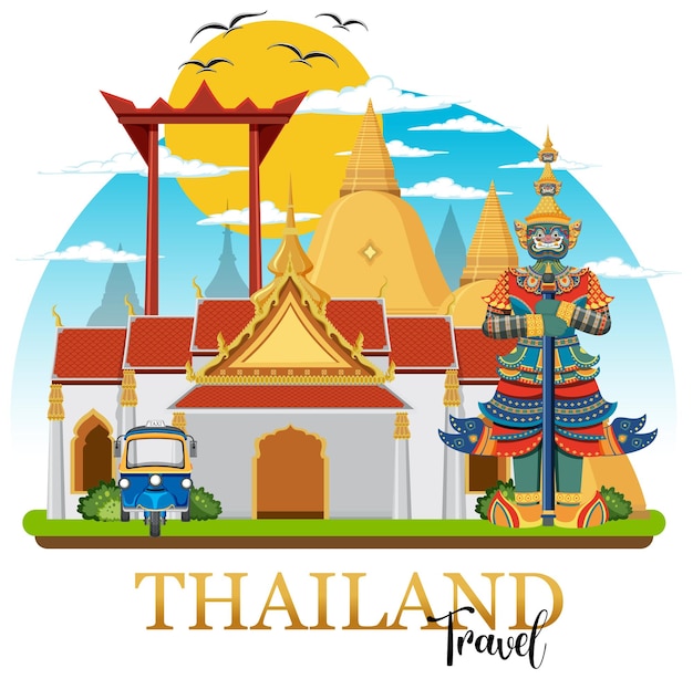 Banner com logotipo de pontos turísticos de bangkok tailândia