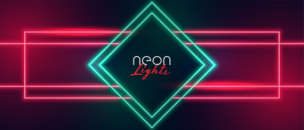 Banner com moldura de diamante com luz neon vermelha