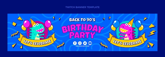 Banner de aniversário dos anos 90 desenhado à mão