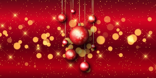 Banner de bugiganga de Natal com luzes de bokeh