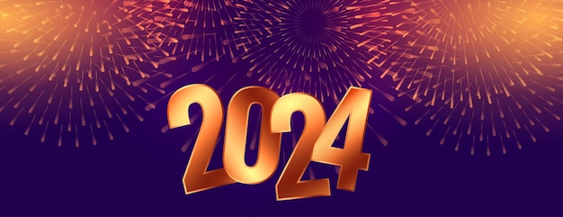 Vetor grátis banner de celebração do evento de ano novo de 2024 com vetor de estouro de fogos de artifício