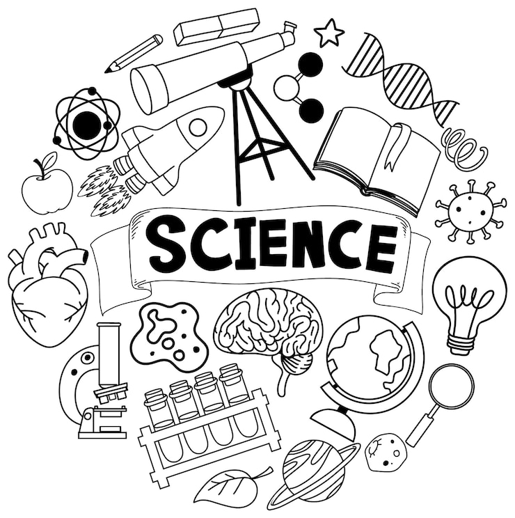 Vetor grátis banner de ciência com ícones de doodle