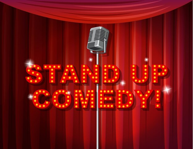 Banner de comédia stand up com microfone vintage
