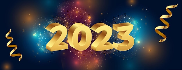 Banner de comemoração de ano novo com texto 3d dourado 2023