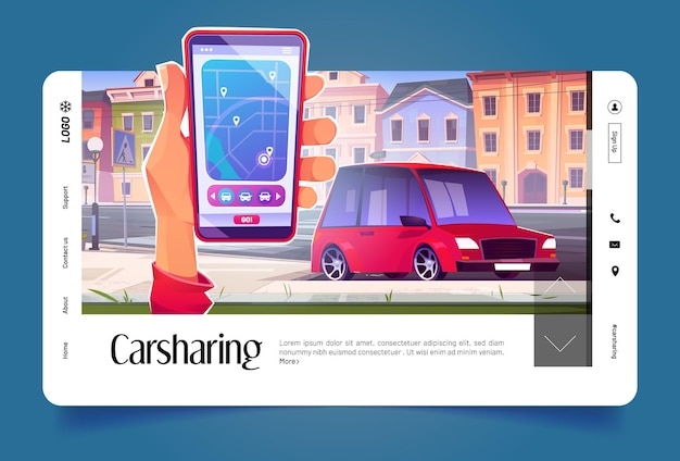 Vetor grátis banner de compartilhamento de carros com celular e carro
