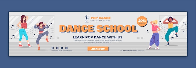 Vetor grátis banner de contração da escola de dança de design plano