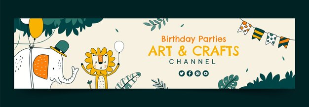 Banner de contração da festa de aniversário da selva de design plano