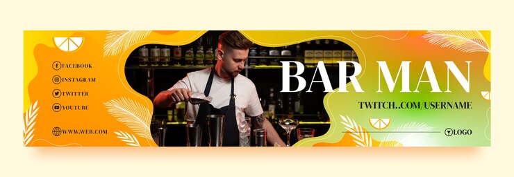 Vetor grátis banner de contração de barman gradiente com vegetação e frutas cítricas