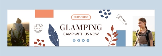 Banner de contração de glamping de design plano desenhado à mão