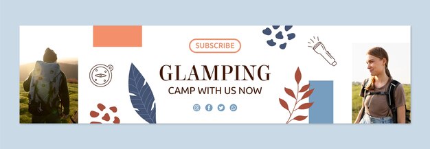Banner de contração de glamping de design plano desenhado à mão