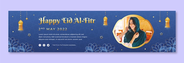 Vetor grátis banner de contração de gradiente eid al-fitr