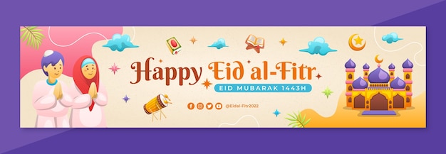 Vetor grátis banner de contração de gradiente eid al-fitr