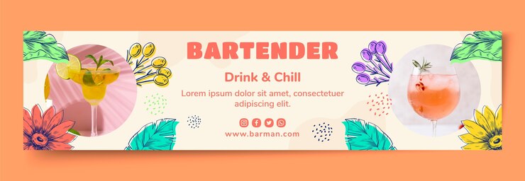 Vetor grátis banner de contração de homem de bar desenhado à mão
