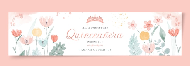 Vetor grátis banner de contração de quinceanera em aquarela