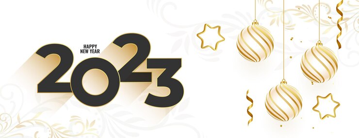 Vetor grátis banner de convite de véspera de ano novo de 2023 com elementos decorativos