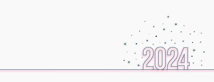 Vetor grátis banner de convite festivo de ano novo de estilo de linha 2024 com vetor de espaço de texto