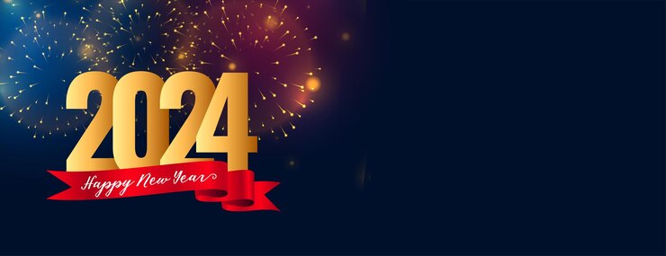 Vetor grátis banner de convite para a véspera de ano novo de 2024 com o vetor de celebração de fogos de artifício