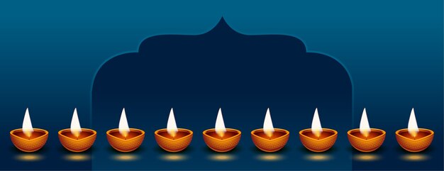 Banner de diwali feliz com muitas decorações diya