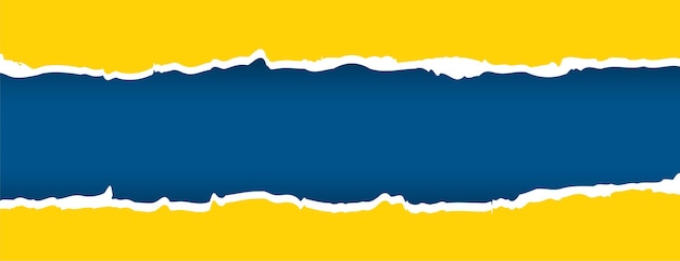 Banner de efeito de papel rasgado amarelo e azul