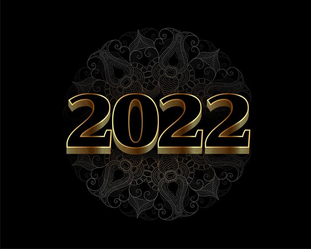 Banner de estilo mandala com efeito de texto 3D dourado de 2022