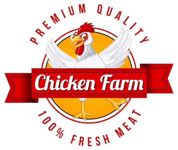 Banner de fazenda de frango com personagem de desenho animado de frango branco