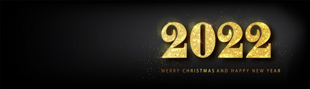 Banner de feliz ano novo 2022. Texto de luxo de vetor dourado 2022 feliz ano novo. Design de números festivos de ouro. Banner de feliz ano novo com 2022 números.