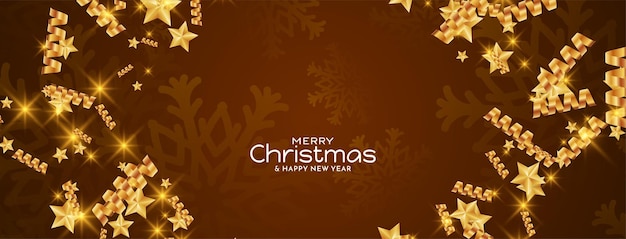 Vetor grátis banner de feliz natal com vetor de elementos de natal dourado brilhante