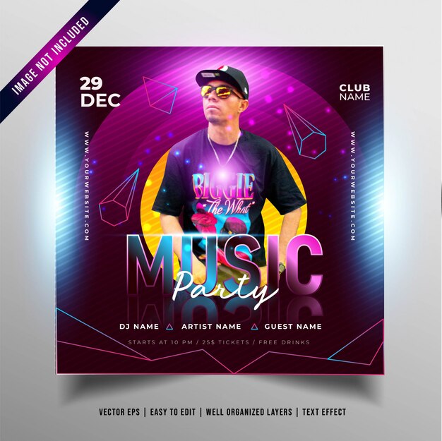 Banner de festa da música à noite para promoção de mídia social