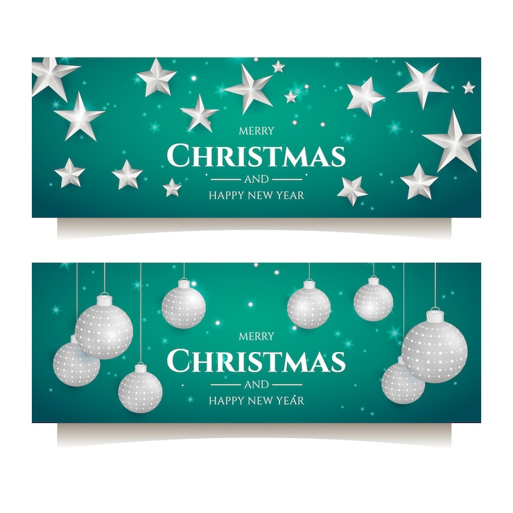 Vetor grátis banner de festa de natal com decoração prateada