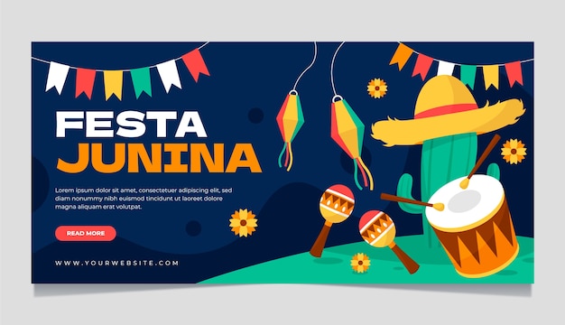 Banner de festas juninas plano desenhado à mão