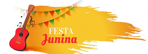 Banner de festival de música festa junina com guitarra