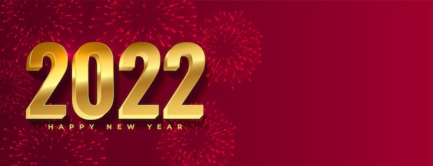 Banner de fogos de artifício de celebração de ano novo dourado estilo 3d 2022