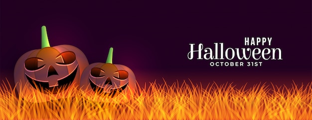 Banner de halloween assustador com banner de abóboras a rir