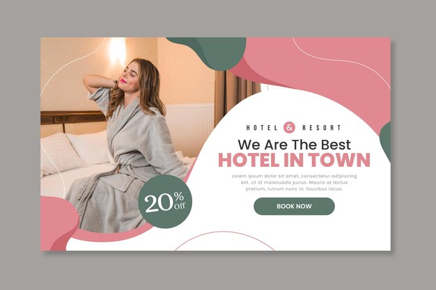 Banner de hotel plano orgânico com foto