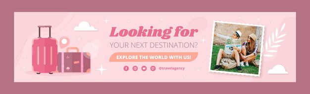 Banner de linkedin de agência de viagens de design plano desenhado à mão