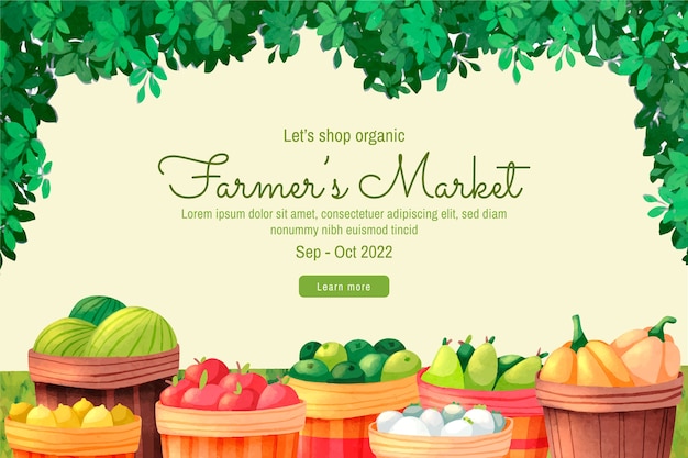 Banner de mercado de agricultores em aquarela