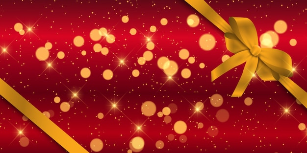 Vetor grátis banner de natal com fita de ouro