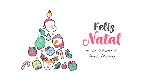 Vetor grátis banner de natal fofo com elementos desenhados à mão