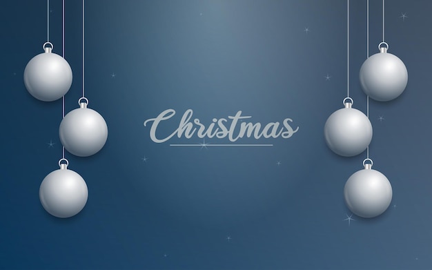 Banner de natal vetorial com enfeites de prata de texto de feliz natal em fundo azul ilustração vetorial