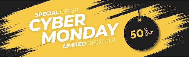 Banner de oferta especial da cyber monday com fundo amarelo splash