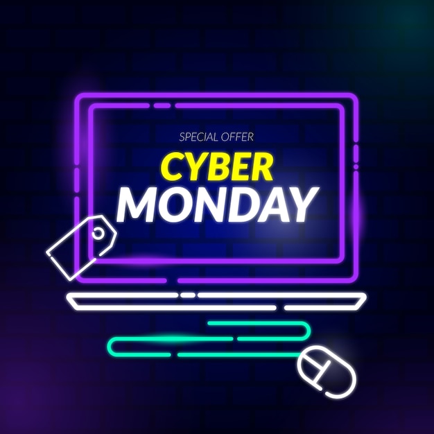 Vetor grátis banner de oferta especial de cyber segunda-feira de néon